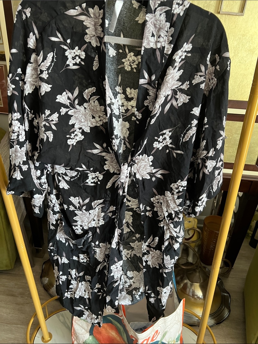 Black Floral Kimono Style Cardigan